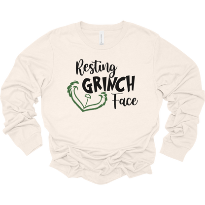 Resting Grinch Face Women's Long Sleeve Graphic Tee