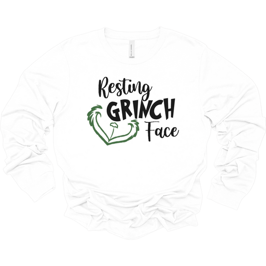 Resting Grinch Face Women's Long Sleeve Graphic Tee