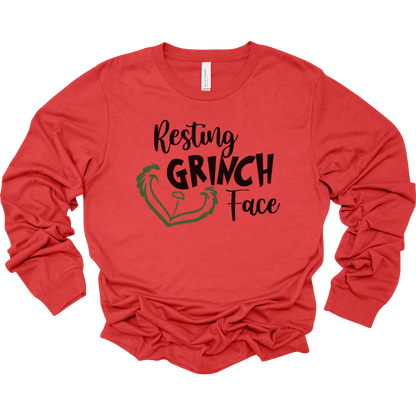 Resting Grinch Face Women's Long Sleeve Graphic Tee