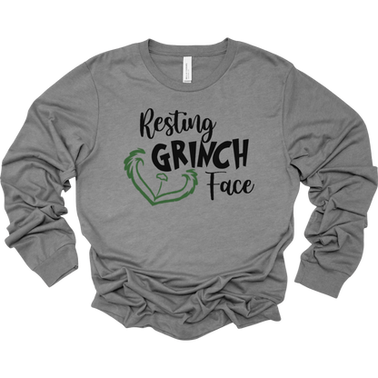 Resting Grinch Face Women's Long Sleeve Graphic Tee