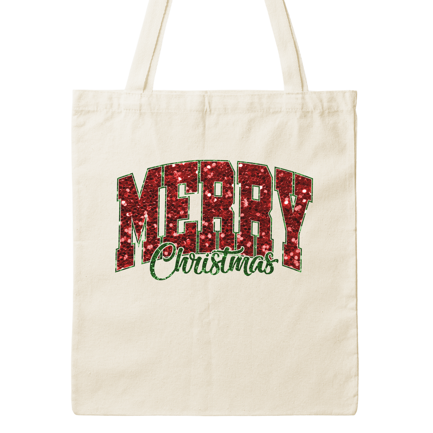 Merry Christmas Faux Sequin Canvas Tote Bag