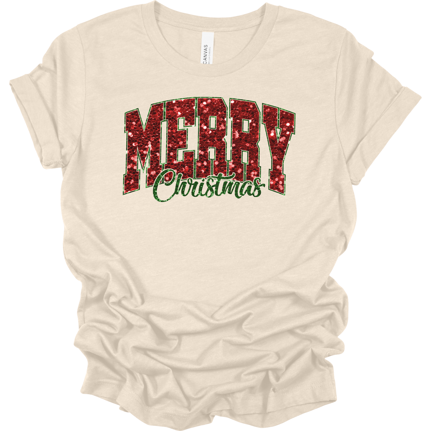 Merry Christmas Faux Sequin Women's Graphic Tee