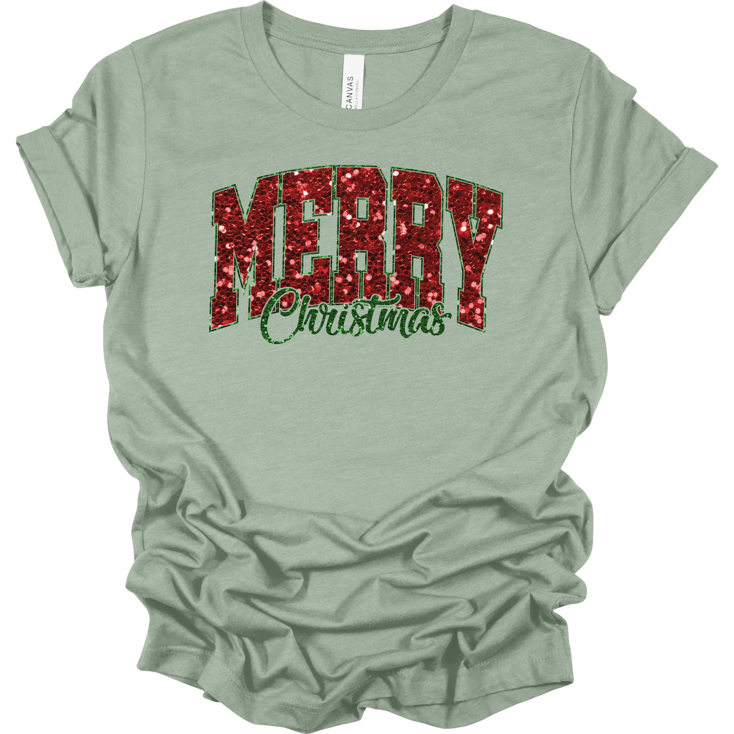 Merry Christmas Faux Sequin Women's Graphic Tee