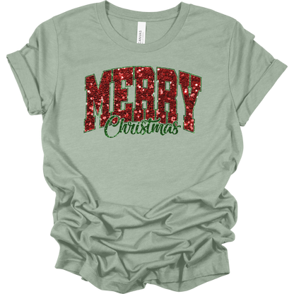 Merry Christmas Faux Sequin Women's Graphic Tee