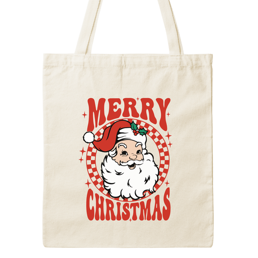 Retro Santa Merry Christmas Tote Canvas Bag