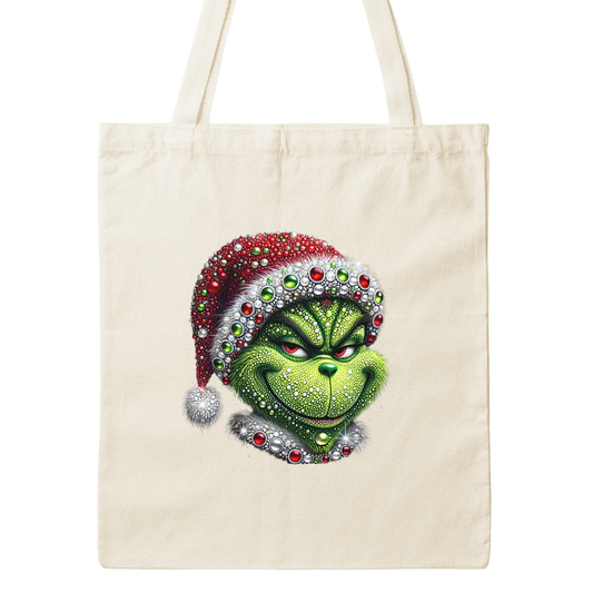 Bedazzled Grinch Canvas Tote Bag