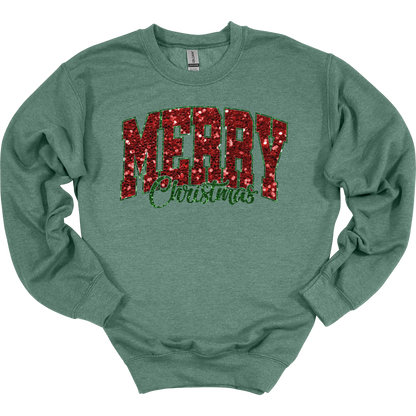 Merry Christmas Faux Sequin Women's Crewneck