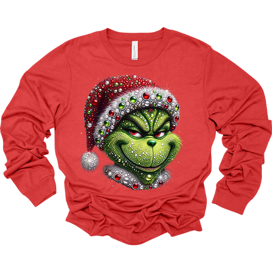 Bedazzled Grinch Women's Long Sleeve Graphic Tee