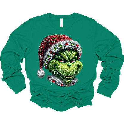 Bedazzled Grinch Women's Long Sleeve Graphic Tee