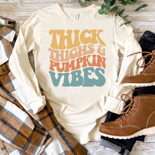 Thick Thighs & Pumpkin Vibes Women's Long Sleeve